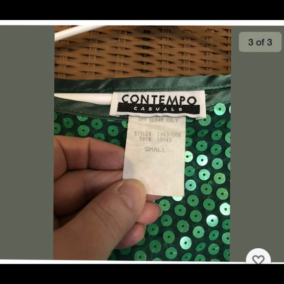 Green long sleeve vintage retro sequined top - Picture 3 of 4